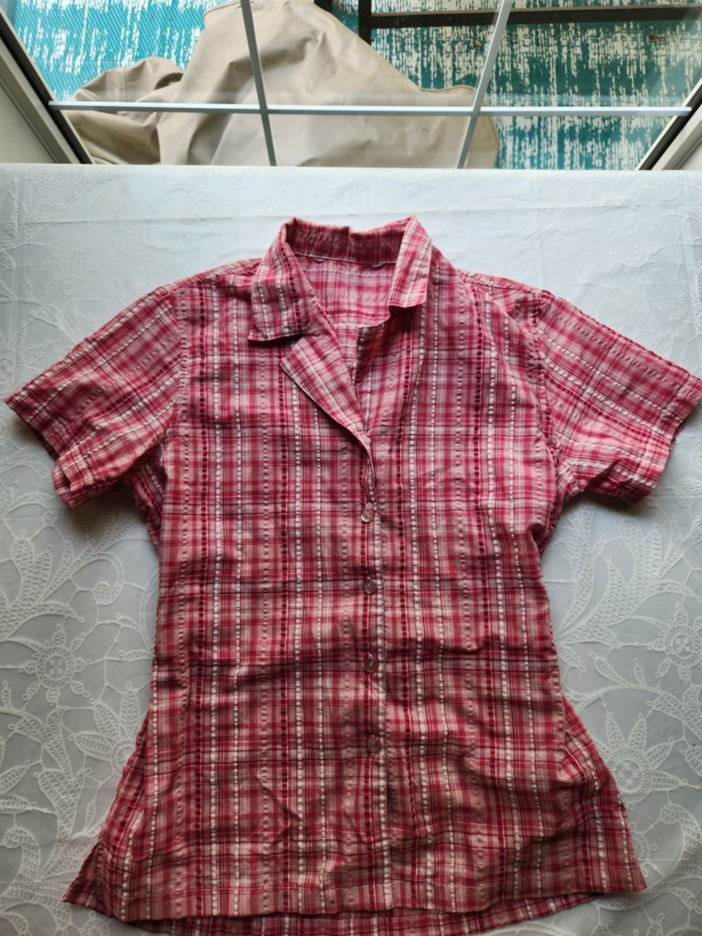 Cute Short Sleeve Button Up Pink Checkered Shirt🌸